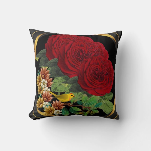 Coussin Red Rose Bird (Recto)