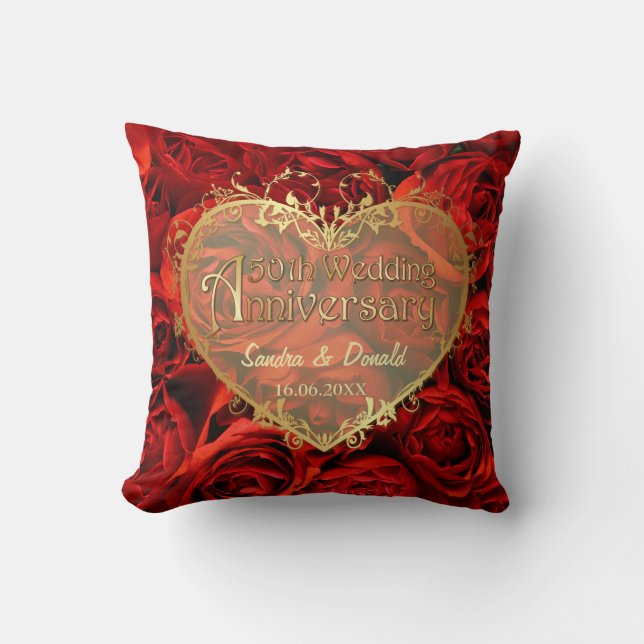 Coussin Red Rose Elegance - 50e anniversaire de Mariage (Recto)