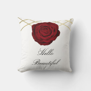 Coussin Red Rose & Gold Lines Floral Elegant Glam moderne