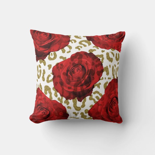 Coussin Red Roses Gold Cheetah Leopard Poster de animal (Recto)