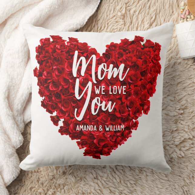Coussin Red Roses Heart Love You Maman Fête des Mères (Couverture)
