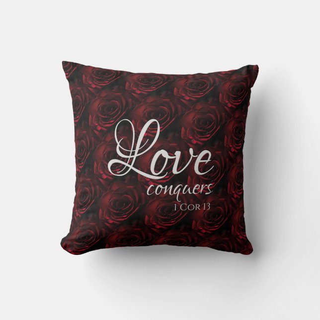 Coussin Red Roses LOVE CONQUÊTES Écriture personnalisée (Recto)