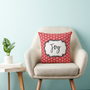 Coussin Red Snowflake Motif Joy