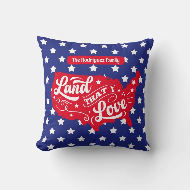 Coussin Red White & Blue Patriotic Stars USA 4 juillet Fun (Recto)
