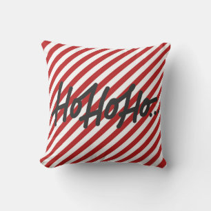 Coussin Red White Diagonal Strips Holiday Christmas HO HO