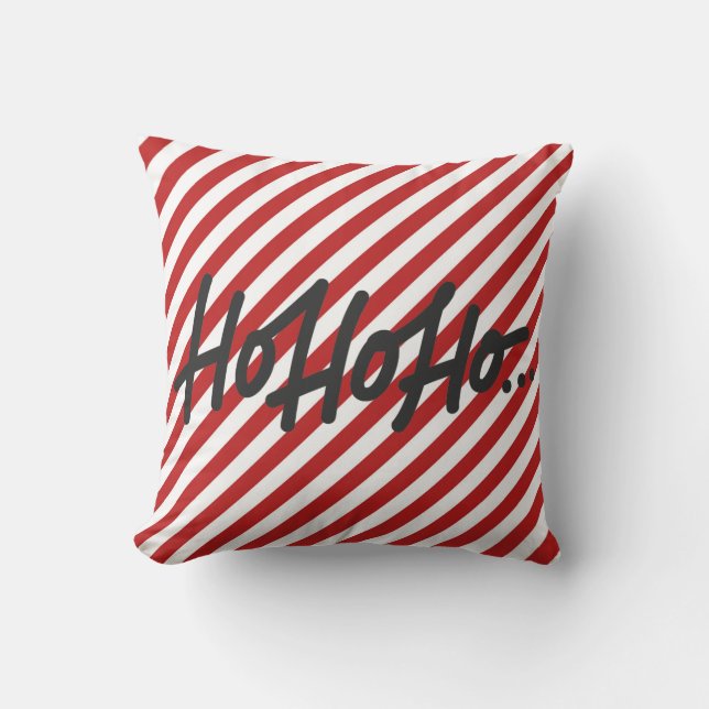 Coussin Red White Diagonal Strips Holiday Christmas HO HO (Recto)