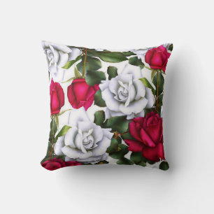 Coussin Red & White Roses Shabby Chic Rustic Modern Glam
