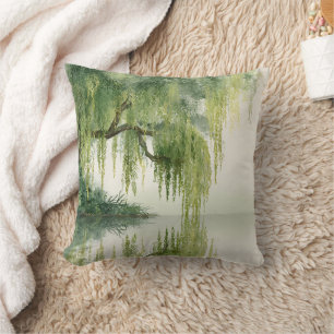 Coussin Reflet d'arbre de saule serein Art de la nature (1