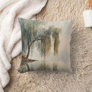 Coussin Reflet d'arbre de saule serein Art de la nature (1