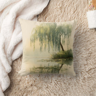 Coussin Reflet d'arbre de saule serein Art de la nature (1