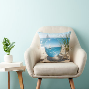 Coussin Reflet de l'océan dans une boule de lentille