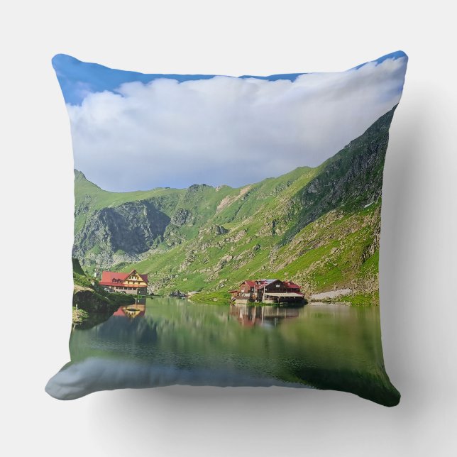 Coussin Reflet du lac Bâlea – Impression alpine des Carpat (Recto)