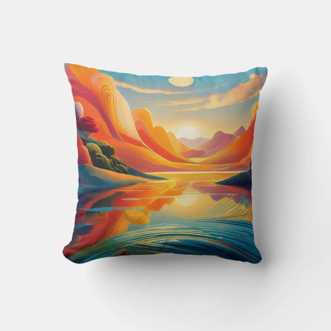 Coussin Réflexion sur le lac au crépuscule (Recto)