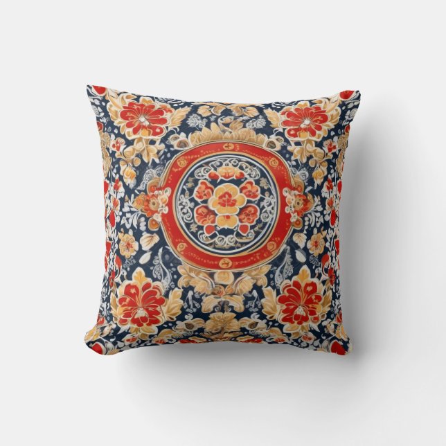 Coussin Regal Khokhloma : Médaillon floral orné (Recto)