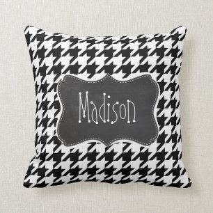 Coussin Regard vintage de tableau ; Pied-de-poule noir et