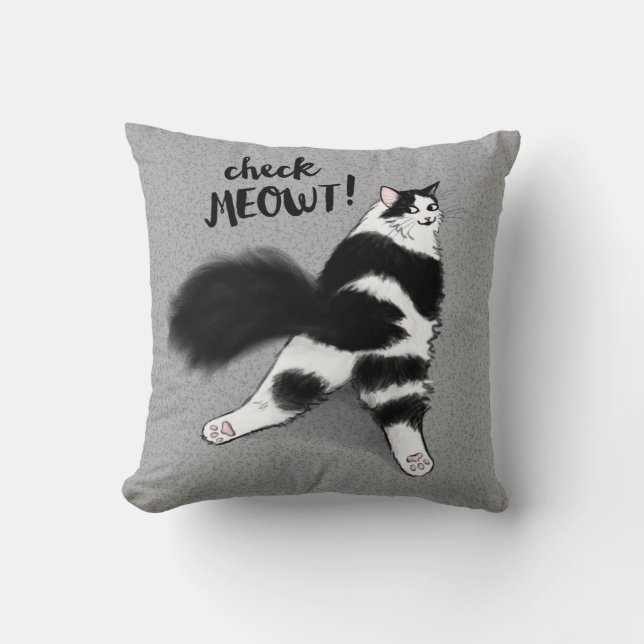 Coussin Regarde Meowt ! Fatigué noir et blanc (Recto)