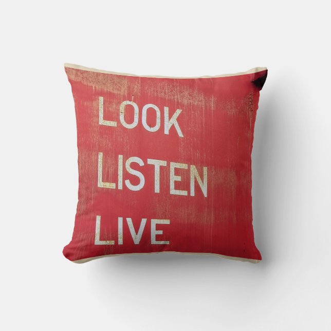 Coussin Regardez. Écoutez. Vivez. Carreau (Recto)
