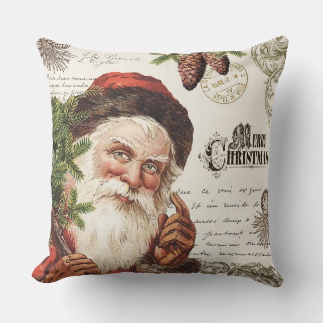 Coussin région boisée vintage Père Noël (Recto)