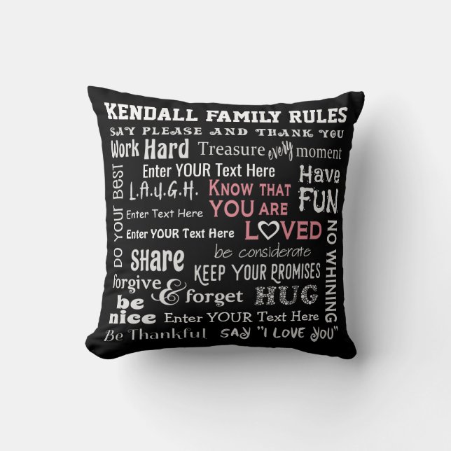 Coussin "Règles familiales" plus personnalisées - Vos mots (Recto)