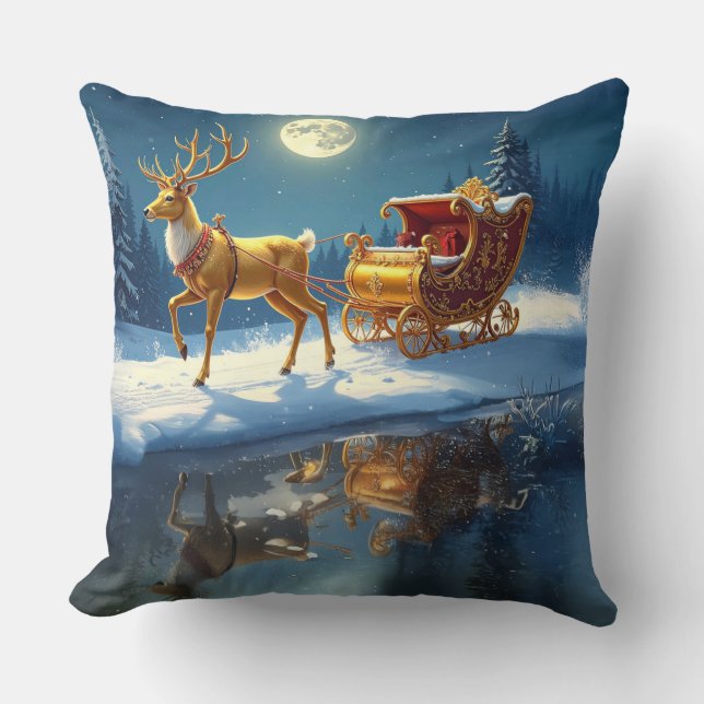 Coussin Reindeer Christmas Sleigh Holiday (Recto)