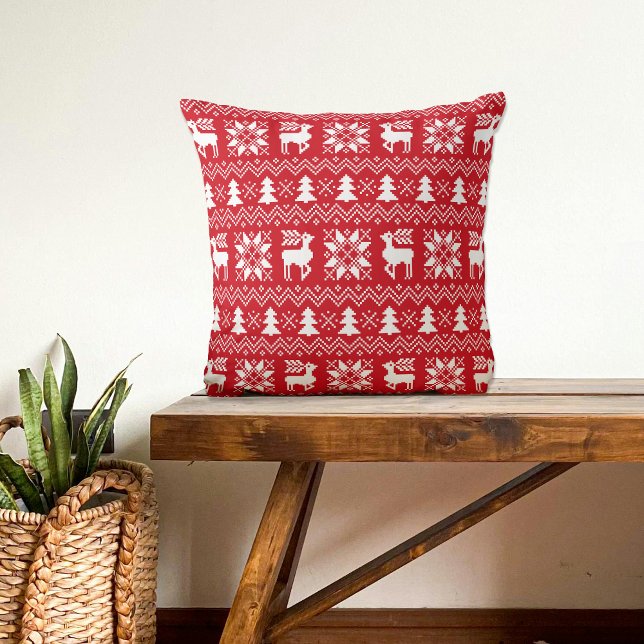 Coussin Reindeer de Noël Rouge Poinsettias Motif (Créateur téléchargé)