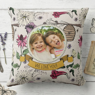 Coussin Reine abeille florale nous vous aimons les enfants