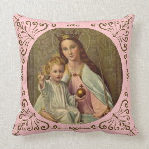 Coussin Reine couronnée de ciel Jésus infantile tenant l