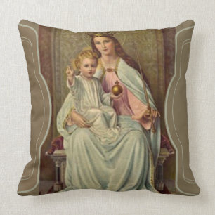 Coussin Reine couronnée de ciel Jésus infantile tenant l