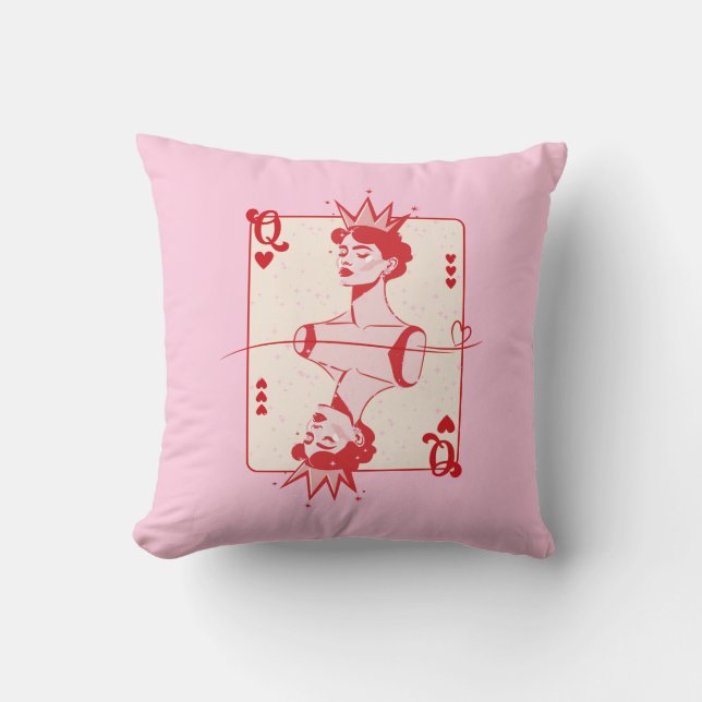Coussin Reine de Cœur Rouge et Rose  (Recto)