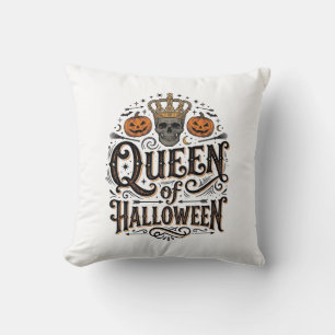 Coussin Reine de Halloween Vintage Crâne Chemise Citrouill