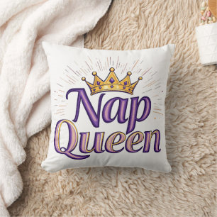 Coussin Reine de la sieste Couronne Or Violet Élégant Drôl