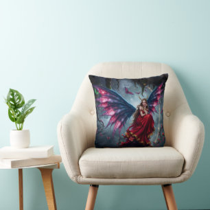 Coussin Reine des fées de fantasy sombre avec des ailes de