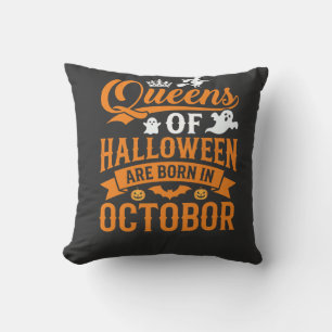 Coussin Reines d'Halloween Nées en Octobre Typographie Vin