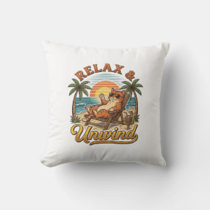 Coussin Relax & Unwind Chat de Plage Design de Gravure Vin