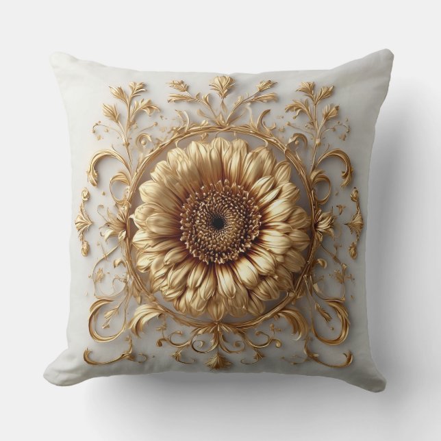 Coussin Relief floral doré orné (Recto)