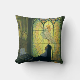 Coussin Religion vintage, religieuse jouant de l'orgue à l