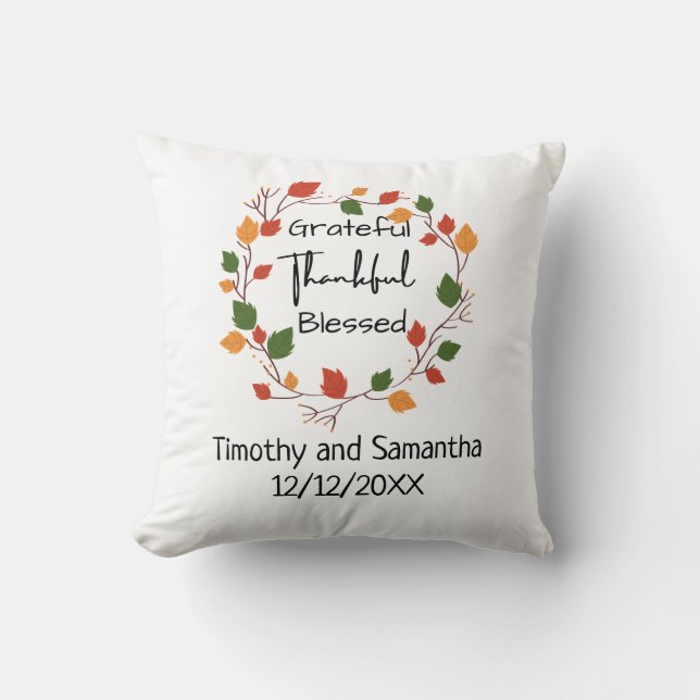 Coussin Remerciements Heureux Bénédiction Feuille Mariage  (Recto)