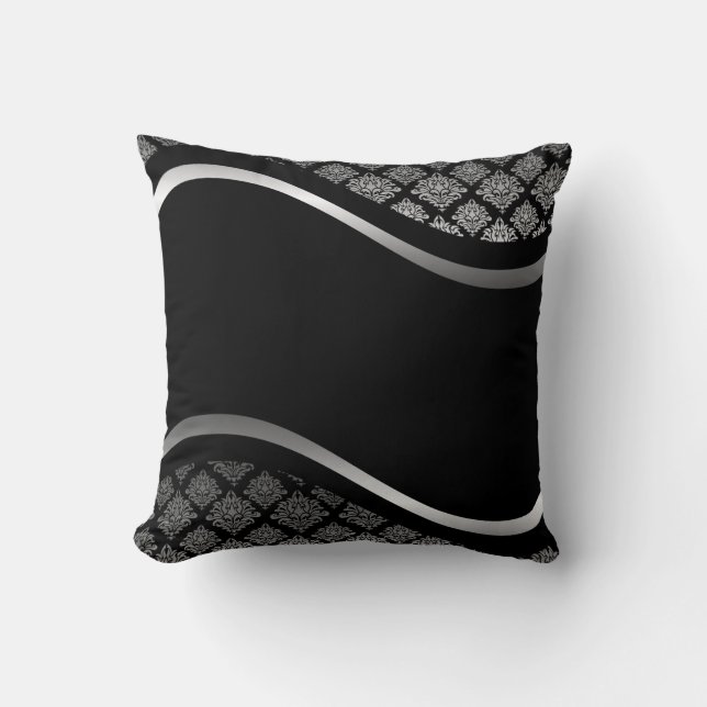Coussin Remous argenté de noir de damassé de satin (Recto)