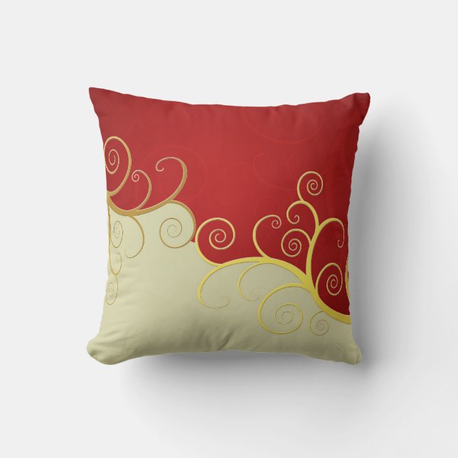 Coussin Remous d'or élégants sur le rouge et la crème (Recto)