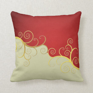 Coussin Remous d'or élégants sur le rouge et la crème
