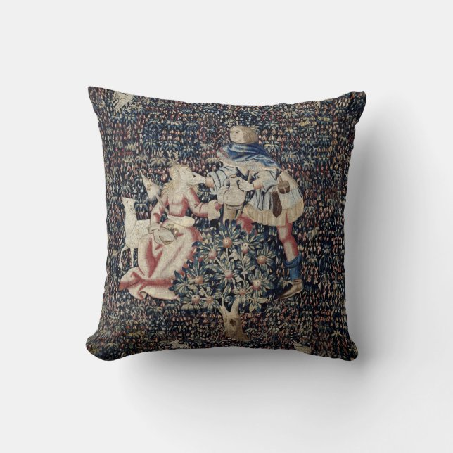 Coussin Renaissance Era Millefleurs Bergers Tapisserie (Recto)