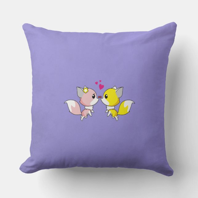 Coussin Renard Couple Kissing avec Petit Coeur Overhead (Recto)
