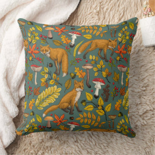 Coussin Renard d'automne sur pin vert