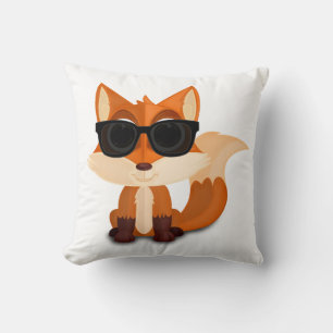 Coussin Renard de dessin animé cool portant des lunettes d