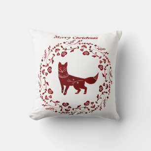 Coussin Renard de Noël Nordic/Scandi. Texte modifiable.