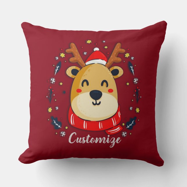 Coussin Renard de Noël personnalisé (Recto)