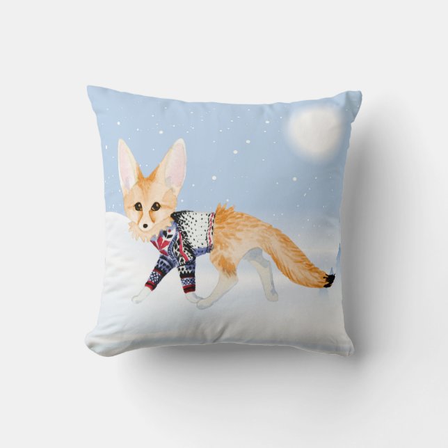 Coussin Renard d'hiver en chandail tricot Jetez l'oreiller (Recto)