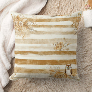 Coussin Renard et hibou de la forêt dorée à motif rayé (2)