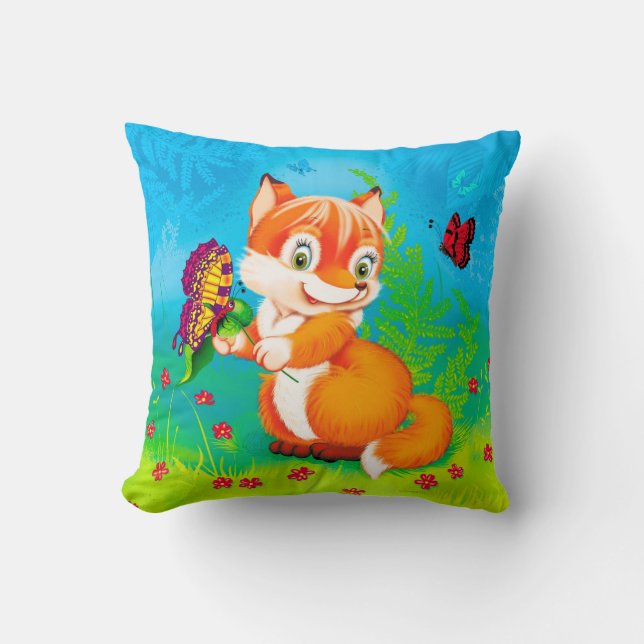 Coussin renard et papillon (Recto)