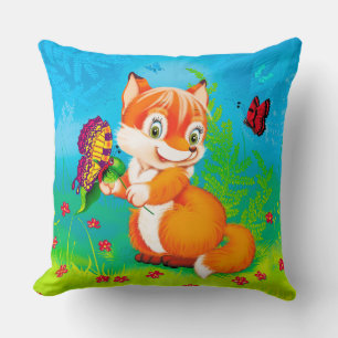 Coussin renard et papillon
